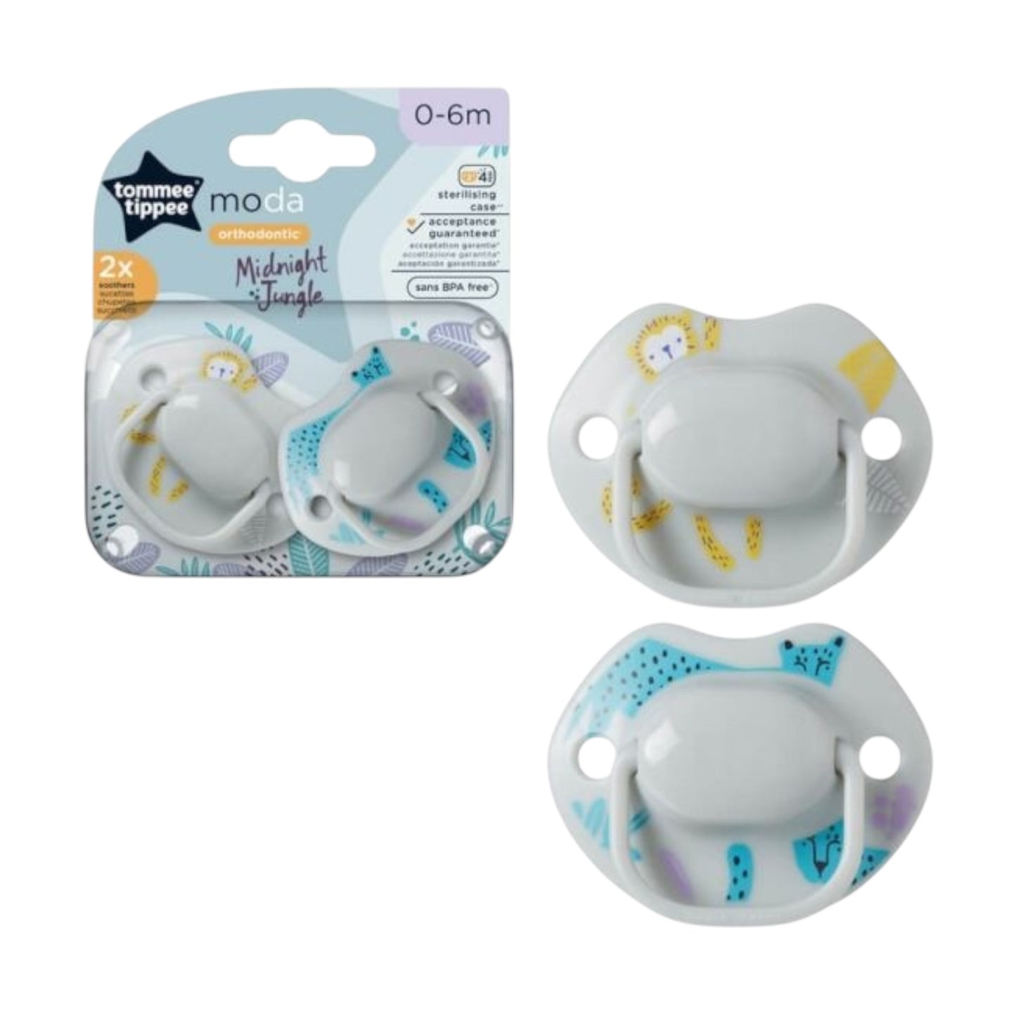 Tommee Tippee Moda Midnight Jungle Soother Pack Of 2 (0-6M