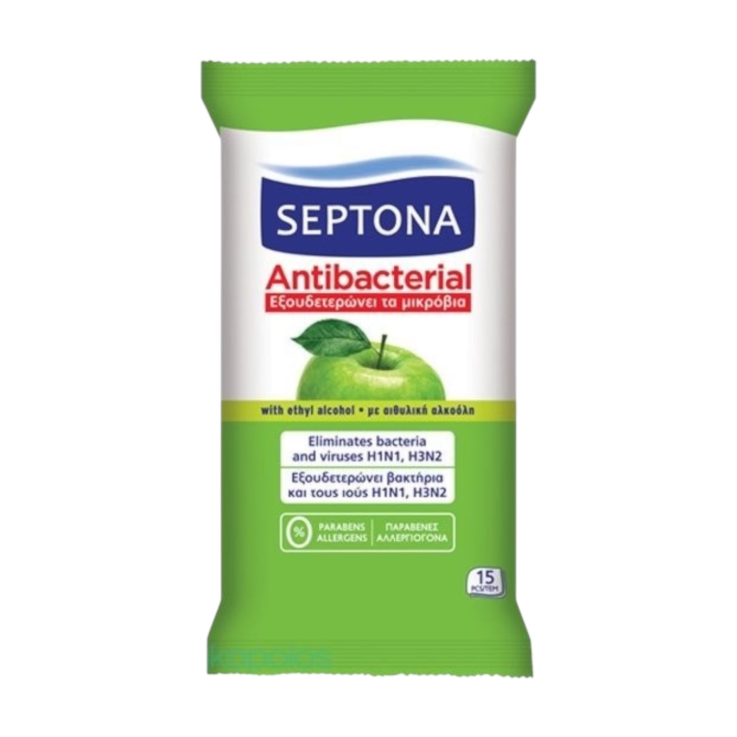 Septona Antibacteria PeAnacter Wipes GREEN APPLE 15PCS
