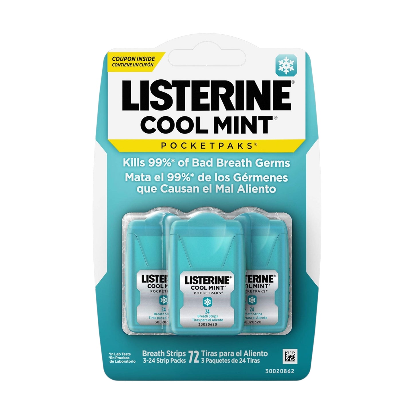 LISTERINE PocketPax® Fresh Breath Strips, Cool Mint Flavor, 24 Strips*3 Pack
