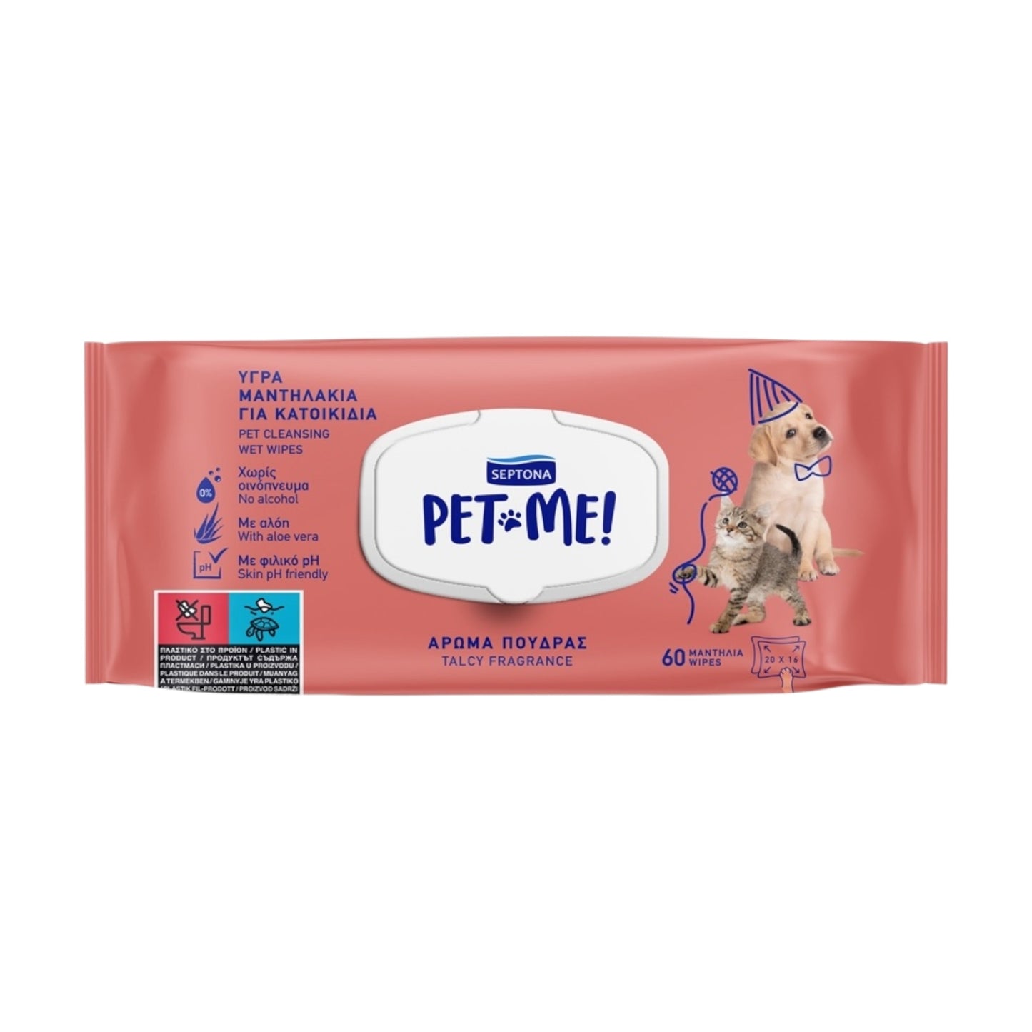 Septona Pet Me Cleansing Wet Wipes Talcy Fragrance - 60 Wipes