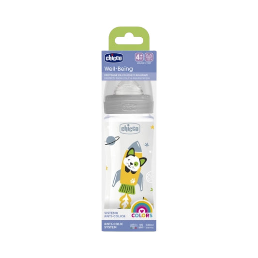 Chicco Anti-Colic Well Being Plastic Baby Bottle With Fast Flow Silicone Nipple 330ml