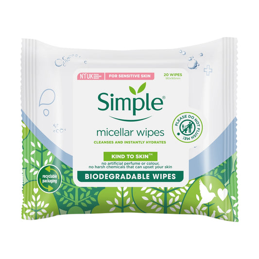 Simple Micellar Wipes For Dry Skin 20 Wipes