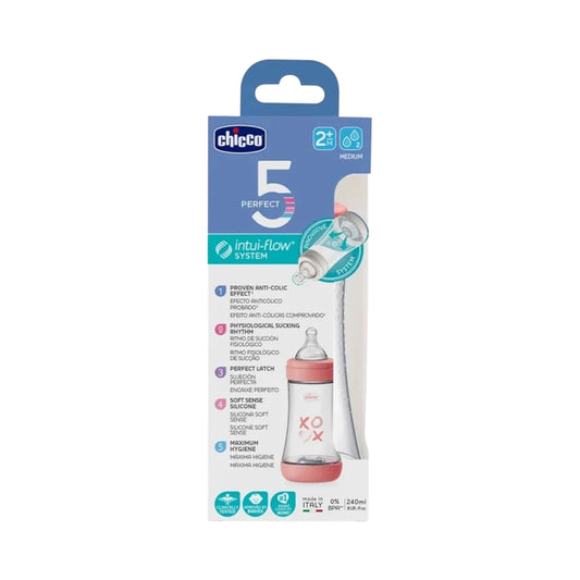 Chicco Feeding Baby Bottle Silicone Teat Perfect 5 2m+ Medium Flow 240ml