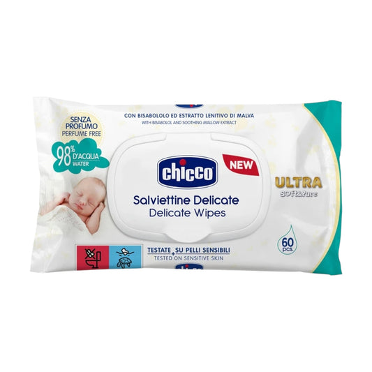 Chicco Baby Moments Cleaning Cotton Wipes, 60 Pieces
