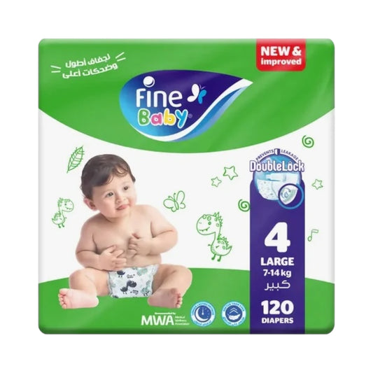 Fine Baby (Size 4 Large ,7-14kg, 120 Diapers Double Lock)