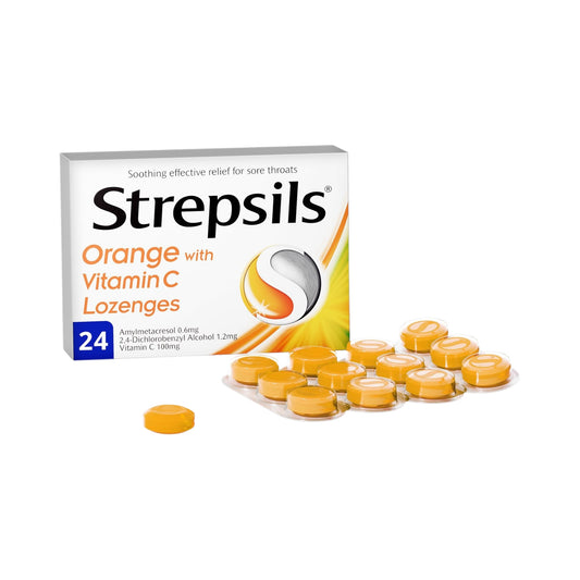Strepsils Orange with Vitamin C for Sore Throats 24 Tablets