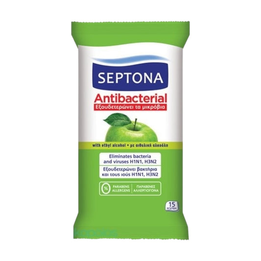 Septona Antibacteria PeAnacter Wipes GREEN APPLE 15PCS