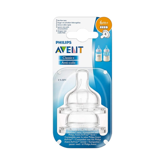 Avent Classic 6M+ Fast Flow Silicone Teat 2Pcs SCF634/27