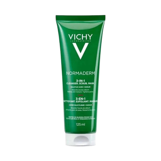 Vichy Normaderm 3 in 1 Cleanser, Scrub & Mask for Oily/Acne Skin with salicylic & glycolic acid 125ml - MELIA PHARMACY - MELIA PHARMACY