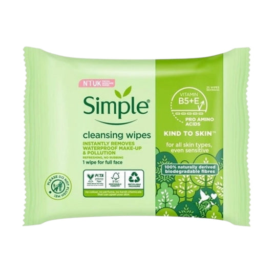 Simple Cleansing Biodegradable For All Skin Types 25 Wipes