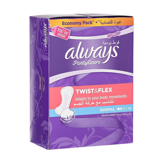 Always Twist & Flex فوط نسائية يومية
Normal Pantyliner 58 Pads