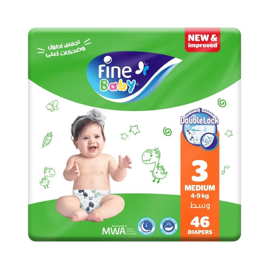 Fine Baby (Size 3 Medium, 9-4 Kg, 46 Jumbo Pack Diapers)