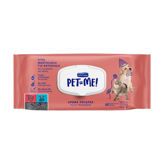Septona Pet Me Cleansing Wet Wipes Talcy Fragrance - 60 Wipes