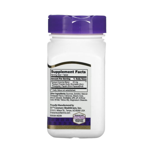 21st Century Chewable Papaya Enzyme, 100 Tablets