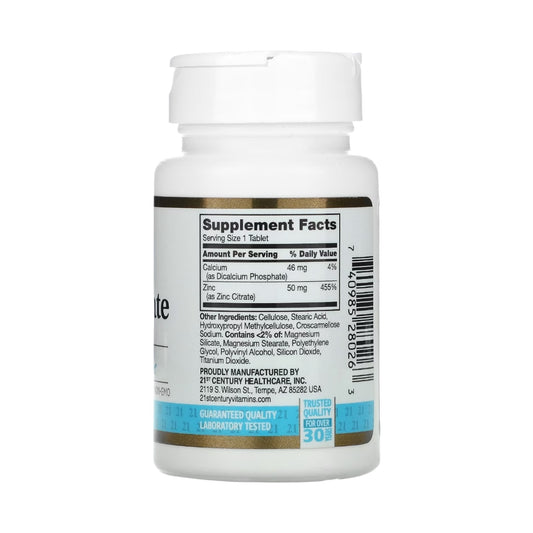21st Century Zinc Citrate, 50 mg, 60 Tablets