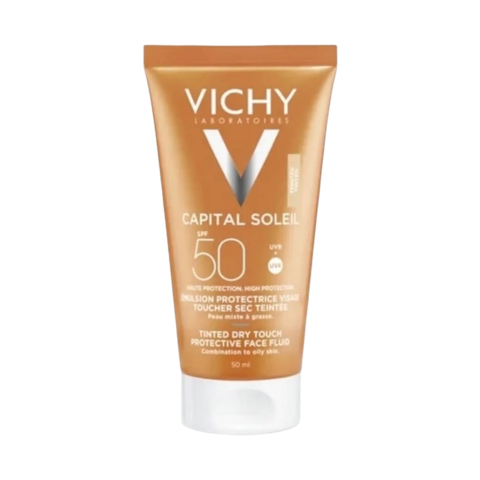 Vichy Capital Soleil Tinted Dry Touch Protective Face Fluid For Combination To Oily Skin SPF 50+ 50ml - MELIA PHARMACY - MELIA PHARMACY