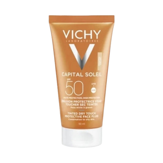 Vichy Capital Soleil Tinted Dry Touch Protective Face Fluid For Combination To Oily Skin SPF 50+ 50ml - MELIA PHARMACY - MELIA PHARMACY